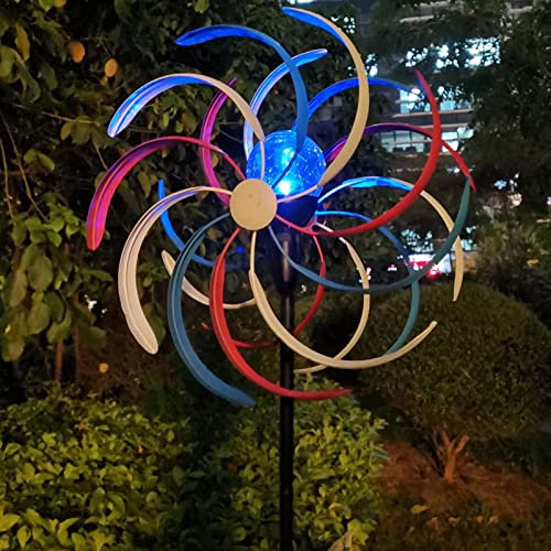 RXMORI Moulin à Vent Rotatif D'extérieur en Métal de 2 M, Attrape-Vent Créatif, Moulin à Vent à énergie Solaire avec Lumière LED pour Décoration de Pelouse de Jardin de Cour
