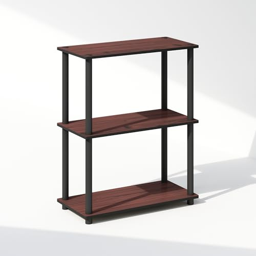 Furinno Turn-N-Tube Book Shelf, 3-Tier Bookshelf, Bookcase with Multipurpose Compact Display Rack, 11.6 x 23.6 x 29.6, for Living Room, Bedroom, Home Office, Dark Cherry
