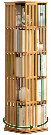 XDXINY Drehbares Bücherregal, um 360° drehbares Bücherregal, bodenstehendes Aufbewahrungsregal, das in Schlafzimmern, Wohnzimmern, Arbeitszimmern und Büros verwendet Wird (Wood, 37×37×149CM)