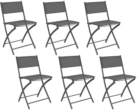 IDMarket - Lot de 6 chaises de Jardin Pliantes Bastia métal et textilène Gris Anthracite