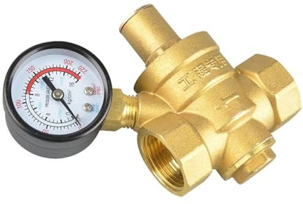 G 1/2 3/4 1 2 Messing Wasserdruckminderer-Halteventil DN15/DN20/DN25/DN32 Regler Einstellbares Überdruckventil Manometer (Color : DN25, Size : With Gauge)