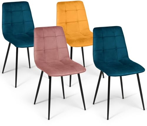 IDMarket - Satz von 4 Stühlen Mila aus Samt Mix Color blau x2, gelb Ocker, rosa