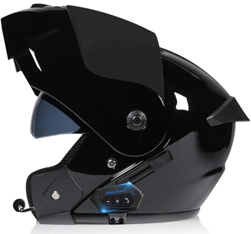Modular Motorbike Helmet with Bluetooth and Microphone, Flip Up Front Motorcycle Helmet with Double Visor, DOT/ECE Approved Full Face Helmet, Crash Helmet for Automatic Answering