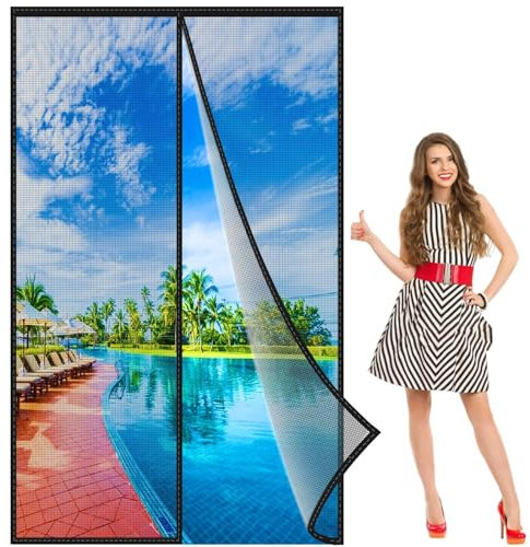 Magnet Fliegengitter Insektenschutz 330x230 cm, Magnetvorhang für Türen Schließt Automatisch Kinderleichte Klebemontage Des Lichtdurchlässigen Fliegen Vorhang Schwarz, Verstärkte