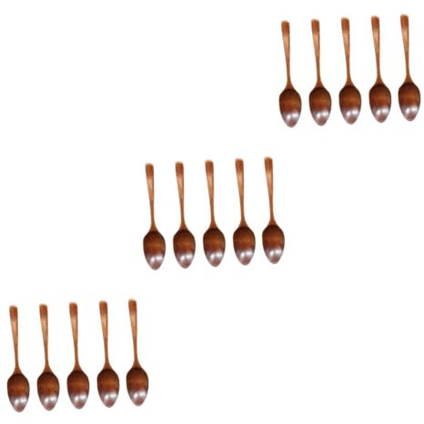 Amosfun 15pcs Natural Nanmu Wooden Spoons Soup Spoons Serving Long Handle Odorless for Cooking