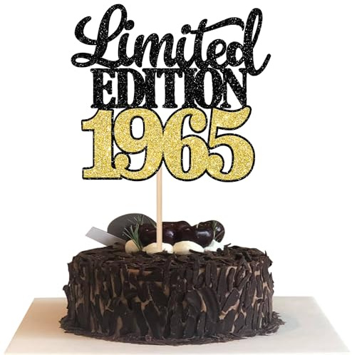 Xsstarmi 1 Pack Limited EDITION 1965 Cake Topper Glitter Black Gold Happy 60th Bithday Cake Pick Decoration for Cheers to 60 Years Happy 60th Birthday Anniversary Party Cake Decorations Supplies