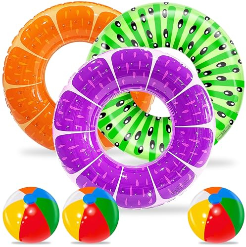 GwaOery Inflatable Swim Rings with Beach Balls for Summer Party | Pool Rubber Ring for Adults Swimming Pool Summer Beach Water Party Float Toy Enjoy Hawaiian Summer Party Water Fun Game