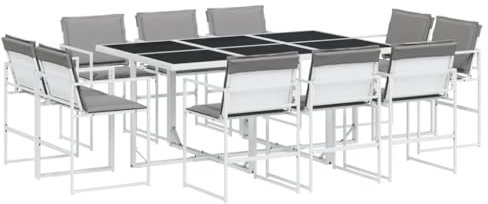 Gecheer 11-TLG. Garten essgruppe 10 Personen, Sitzgruppe Metall, Esstisch mit Glas-Tischplatte & Stühle mit Auflagen, Gartenmöbel Terrassenmöbel Weiß Textilene
