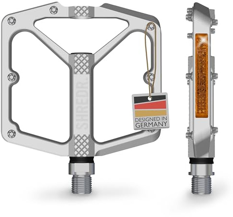 SHREDR. Shine Pedale für MTB | Hochwertige Flatpedals fürs Mountainbike | Mit Reflektoren (StVZO konform) | 2 Größen