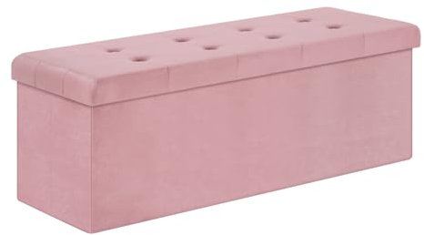 WOLTU Panche Contenitore per Ingresso Cassapanca Pieghevole Ottomane in Velluto, Max Portata Statica di 300 kg, 118 L, 110x37.5x38cm Rosa chiaro