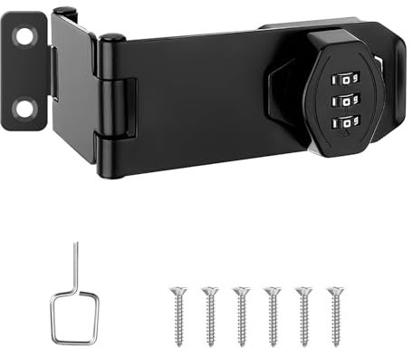 Combination Lock for Cabinet Cupboard, 3-Digit Keyless Hasp Latch Locks 3 Inch Metal Cupboard Lock Black Cabinet Locks Small Doors Security Locks