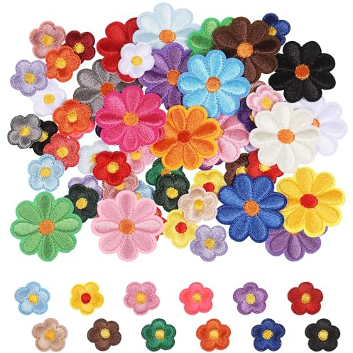 TranRantic 50 Stück Patches zum Aufbügeln, Bunte Flicken zum Aufbügeln Kinder, Blumenzum Aufbügeln-Bestickte Aufnäher für Kleidung, Jeans, Taschen, Dekorationen - 2 Größen