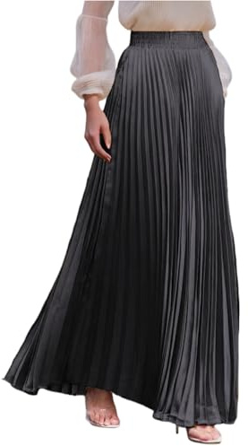 Plisseerock Damen Lang A Linie Satin Rock Damen Elegant Festlich Hochzeit Faltenrock Maxi mit Gummizug Langer Röcke Sommer Plissee Maxirock Skirt Long Sommerrock Leicht und Luftig Damenrock
