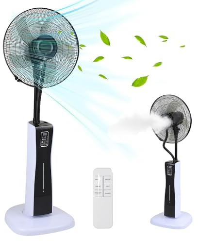 Eikuavons Ventilador con refrigeración por agua, ventilador de pie, ventilador brumisateur con mando a distancia, temporizador, función de niebla, 3 niveles de velocidad, ventilador de suelo, color