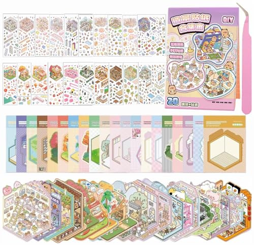 Wnqou 20 conjuntos DIY 3D casa pegatinas colección libro