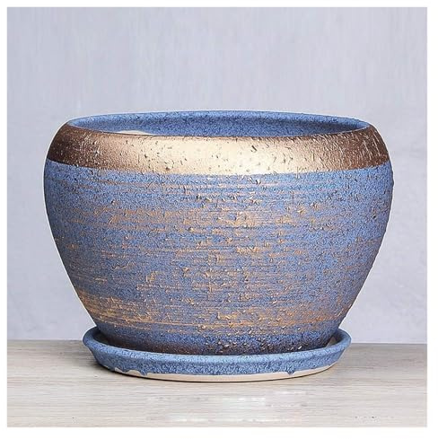KEuLen Vaso da Fiori in Ceramica, Vaso in Ceramica, Vaso for Piante carnose Fatto a Mano, Rotondo, dal Design Semplice, for Piante grasse/Cactus(14cm*11.8cm)