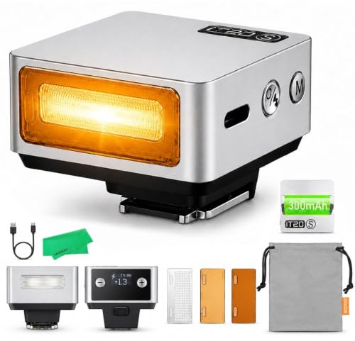 Godox iT20 S IT20S TTL Auto Mini Flash for Sony ZV-1 / ZV-E10 / ZV-1 II TTL/Manual Modes with USB-C Rechargeable 300mAh Battery,1.5s Recycle,Hot Shoe Triggering for Sony A7C A6400 A6000 (Silver)