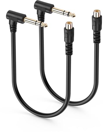 SinLoon Câble audio stéréo RCA vers 6,35 mm Lot de 2 0,3 m Connecteurs dorés – Gainé PVC – Pour ampli, table de mixage, équipement DJ (R F to TRS M)