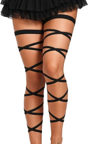 2 Pcs Rave Leg Wraps, Black Leg Garter with O-Ring, Adjustable Rave Accessories for Women, Raves Outfits for Music Festivals Dancing Halloween