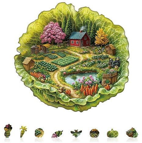 Jigfoxy Wooden Puzzles for Adults, 250-Piece Farm in a Lettuce Jigsaw Puzzle, Unique Animal-Shaped Jigaw Puzzle for Adults and Teens, Creative Gift with Premium Wooden Box,13.4 * 12.7in
