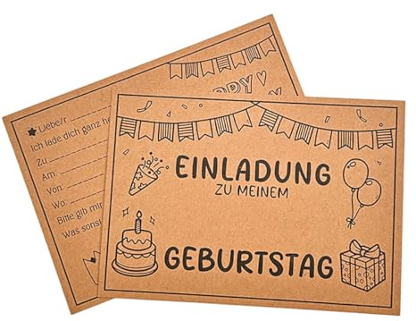 mkemka 15 Einladungskarten Kindergeburtstag Kraftpapier Einladung Party Mädchen Junge Geburtstagseinladungen Kinder Party Karten
