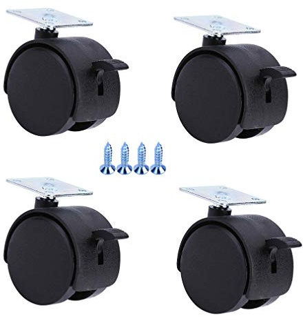 Set di 4 Ruote in Nylon per mobili, rotelle per sedie da Ufficio, girevoli, Doppie Ruote, carico 50 kg, Ricambio per lettini, scrivanie per Computer, divani, Montaggio su Piastra Superiore, con Vite