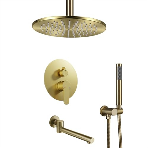 FQYEP Colonne Douche Encastrable avec Douchette Et Douche de Tête Colonne Douches Salle de Bain 3 Fonctions,Or Brossé
