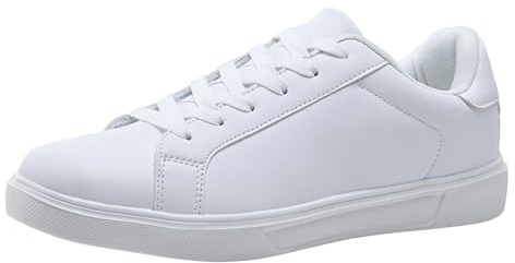 Baskets basses plates en cuir léger pour femme - Chaussures de tennis confortables et respirantes - Chaussures de jogging douces - Minimalistes - Chaussures pieds nus - Flache Schuhe, blanc, 40 EU