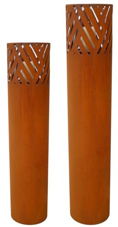 Lantern Column, Set of 2, Decorative Column for Garden in Rust Industrial Design, Outdoor and Indoor, Including Candles, Oriental, 37 1/2+ 29 1/2 Steel Versatile Balcony Terrace Living Area Holiday D