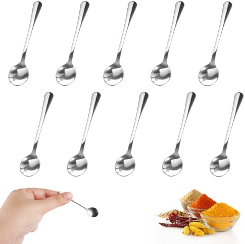 10 Stück Espressolöffel Mini, 7.5 x 1.6cm Edelstahllöffel für Gewürzgläser