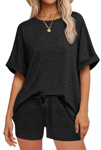 crazy bean Conjuntos Chándal Mujer Verano 2 Piezas Chándal Mujer Completo Camiseta Manga Corta y Pantalón Corto Deportivo Casual Ropa Casa Negro L