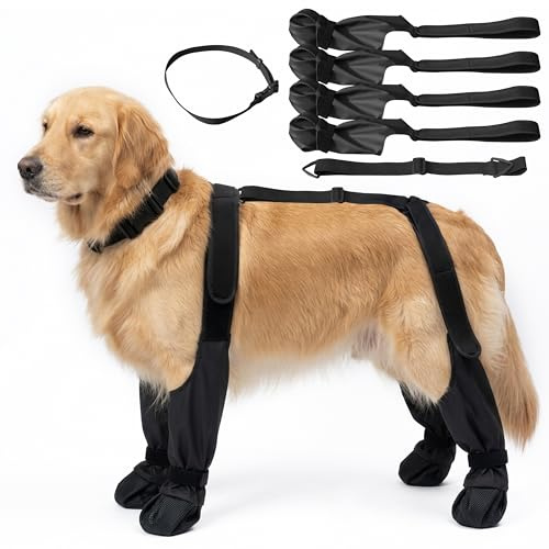 Wood Homing wasserdichte Hundeschuhe - Anti Rutsch Hundestiefel mit verstellbarem Gurt und Klettverschluss Pfotenschutz für kleine mittel Grosse Hunde Outdoor Regen Schnee Hitze Hundeschuhe (L)