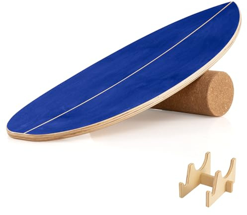 COSTWAY Wooden Balance Board, Surfing Skate Balance Trainer | with Roller, Yoga Fitness Training Boards for Core Strength Body Coordination