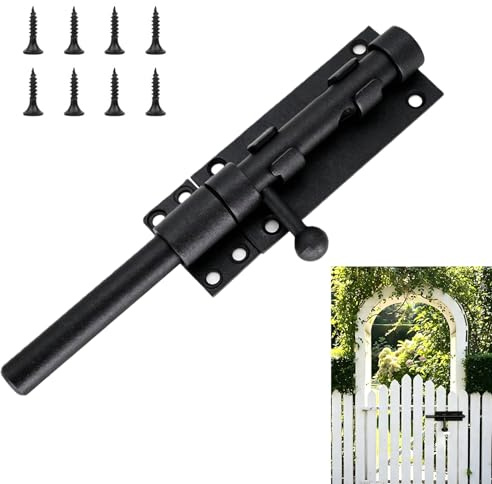 Chiavistello Catenaccio, 200mm Catenaccio Porta in Legno in Acciaio Inox | Chiavistello Scorrevole per Cancello Resistente, Catenaccio Nero con Perno, con Foro Porta, per Recinzioni, Diametro 7mm