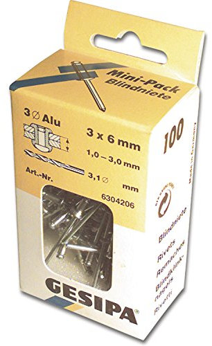 GESIPA Blindniete Mini-Pack 100 Stück (Alu/Stahl 4x8, Nietschaft-ø 4 mm, Scherkraft 1400 N, Zugkraft 2000 N, Flachrundkopf) 1433534
