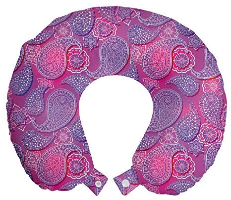ABAKUHAUS Paisley Reisekissen Nackenstütze, Oriental Damastfarben, Schaumstoff Reiseartikel für Flugzeug und Auto, 30x30 cm, Pink Fuchsie