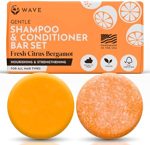 Shampoo and Conditioner Bar, Fresh Citrus - Sulfate Free Solid Shampoo and Conditioner Bars Set, Vegan Hair Care for All Hair Types, Long Lasting (120 uses) Travel Friendly, Made in the USA