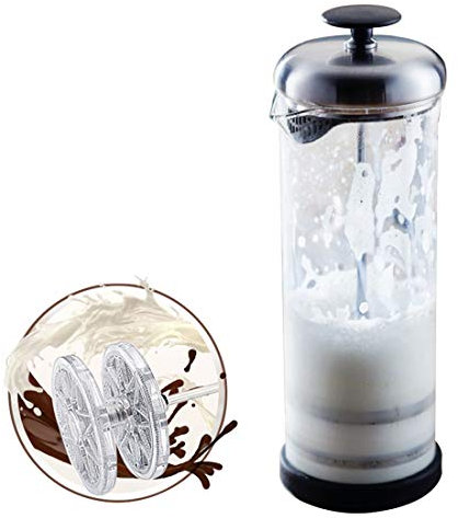 LTLWSH Glass Milk Frother Handheld Stainless Steel Milk Frother With Glass Jug, Milk Foamer With Fine Mesh Sieve,Coffee Frother 400 ml