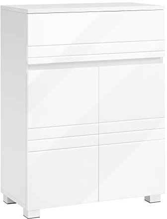 VASAGLE Meuble de Salle de Bain sur Pied, Meuble de Rangement avec tiroir, Armoire à Double Porte, étagère réglable, pour entrée, Couloir, 60 x 30 x 80 cm, Blanc BBK140W01