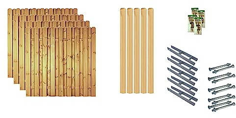 TETZNER & JENTZSCH Zäune Los Angeles 2 I Sichtschutz Zaun 180x180cm Graugrün I Gartenzaun aus Holz für den Sichtschutz I Zaun mit Lamellenwand I Gartenzaun Komplettset mit Trennwand für den Windschutz