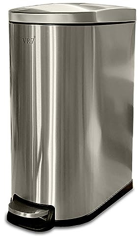 VR7 Stainless Steel Kitchen Recycling and Waste Bin with Lid & Steel Pedal 10L Bathroom Dustbin Removable Inner Basket Rubbish Bin Kitchen - Office - Bedroom - Livingroom Garbage bins for kitchen