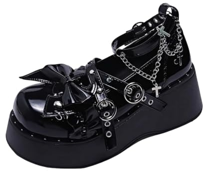 Ulalaza Escarpins Lolita para Mujer Zapatos Mary Jane en Cuero Nudo en dentella Botines Compensadas para Cosplay Estilo Mignon