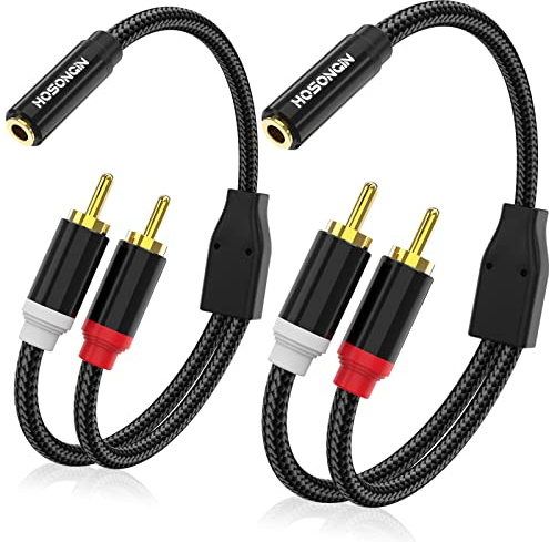 HOSONGIN RCA to 3.5mm Female Adapter (6-Inch) 2 Pack - Gold Plated Audio Converter for Headphones, Turntables, Car Stereos & Streaming - Connect Old School Gear to Modern Devices