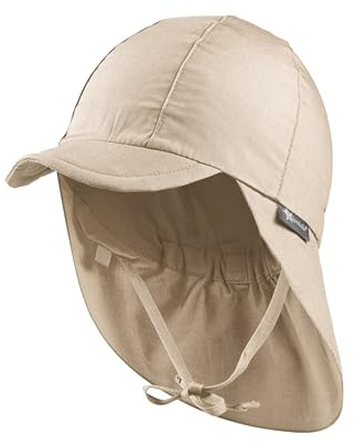 Sterntaler Schirmmütze Nacken - Unisex Baby- und Kinder Mütze mit Nackenschutz und einsteckbaren Ohrenklappen - UV-Schutz 50+ Sommermütze zum Binden - Popeline (Bio) Kopfbedeckung - beige, Größe 45