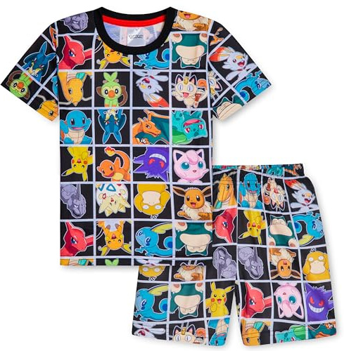 Pokémon Cómodo Conjunto de Pijama Corto Anime para Niños (Multicolor, 7-8 años)