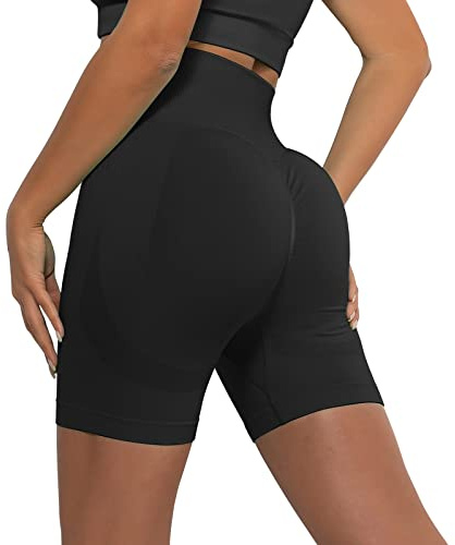 Xunerloy Scrunch Butt Radlerhose Damen Sport Gym Shorts Seamless Kurze Sporthose Leggins Kurz High Waist Blickdicht für Biker Yoga Fitness Contour Schwarz - M