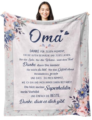 Juratar® Oma Geschenk Zum Geburtstag, Personalisierte Superweiche Omas Decke aus Flanell, Geburtstagsgeschenk für Oma 157 * 132 cm