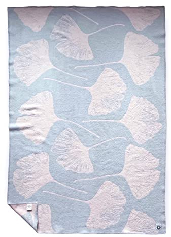 JOWOLLINA Wendedecke Wolldecke Plaid Kuscheldecke Öko-Wolle 130x200 cm, Ginkgo (Pink Quartz)