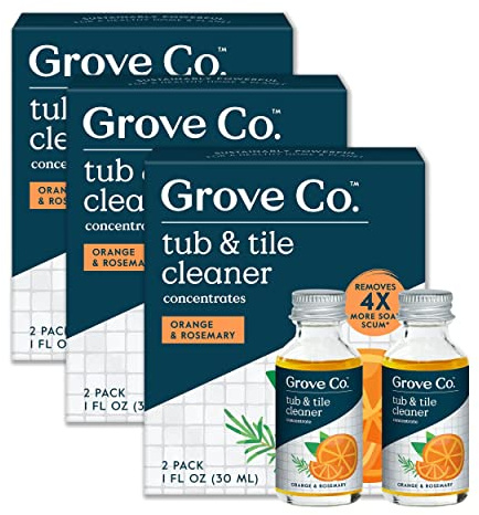 Grove Co. Tub and Tile Cleaner, Refill Concentrate (6 x 1 Fl Oz) Plant-Based Household Cleaning Supplies, No Plastic Waste, 100% Natural Orange & Rosemary Fragrance, 3 x 2 Pack Refills