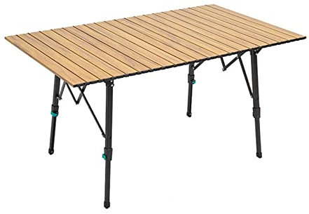 Tragbarer Campingtisch, Leichter Outdoor-Klapptisch mit 2 verstellbaren Höhen (45–63 cm), Kleiner kompakter Picknick-Aluminiumtisch mit Tragetasche (Farbe: Holz)